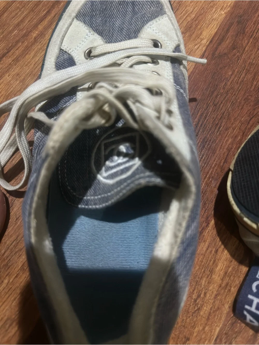 Chanel women’s shoes- Denim-Look Lace-Up Sneakers - Blue and white